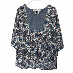 Umgee Top Green Floral Boho Slit sleeve top Size L